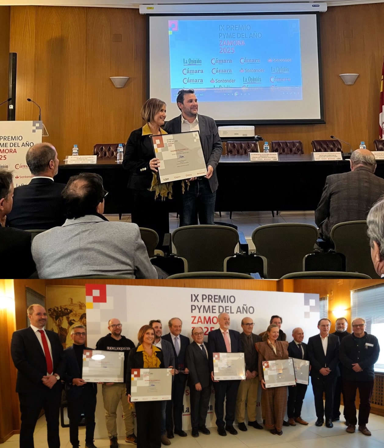 Valmma Soluciones recibe el “Premio a la Formación y el Empleo 2025”, otorgado por la Cámara de Comercio de Zamora, la Cámara de Comercio de España, el Banco Santander y La Opinión de Zamora.

Ayer fue un día muy especial para todo el Equipo Valmma. Hemos tenido el honor de asistir a los IX Premios Pyme del Año Zamora 2025 y queremos compartir con todos vosotros una noticia que nos llena de orgullo y satisfacción:

Hemos sido galardonados con el Premio PYME a la Formación y el Empleo 2025 de Zamora.

Este reconocimiento nos aporta una dosis extra de motivación e ilusión, y respalda el trabajo, la dedicación, el esfuerzo y el saber hacer que ponemos cada día para ofrecer a nuestros clientes el mejor servicio.

Queremos trasladar nuestro más sincero agradecimiento a @camarazamora, @santander_es y @laopiniondezamora, por la organización de estos premios que ponen en valor el esfuerzo y el talento de las pymes de nuestra provincia.

Este premio es un reconocimiento al trabajo de todo nuestro equipo y a la confianza y apoyo de todos nuestros clientes.

#premiopymedelaño #valmma #zamora #interiorismo #soluciones360 #innovación #sostenibilidad #diseño #eficienciatecnológica #equipamientointegral