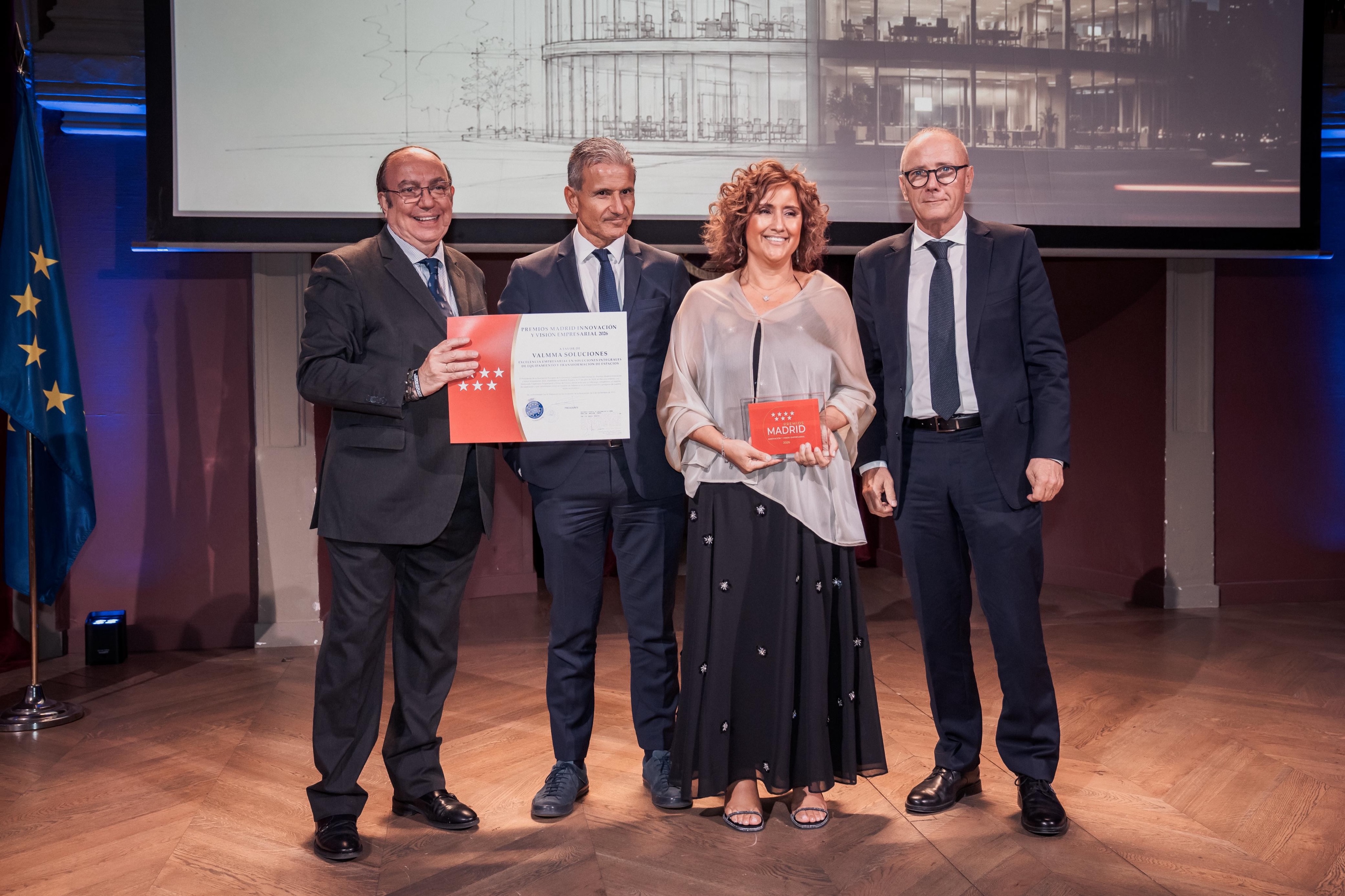 PREMIOS MADRID INNOVACIÓN Y VISIÓN EMPRESARIAL 2026

Valmma Soluciones ha sido Galardonada con el premio  a la Excelencia Empresarial en Soluciones Integrales de Equipamiento y Transformación de Espacios. 

Este reconocimiento premia todo aquello en lo que más creemos y que marca la diferencia:
el esfuerzo diario, la dedicación y la pasión por servir y aportar valor a nuestros CLIENTES.

Gracias a la Asociación Europea de Economía y Competitividad, a nuestros colaboradores y clientes por confiar en nosotros, y a todo al equipo de Valmma, porque este reconocimiento les corresponde.

https://efecomunica.efe.com/la-asociacion-europea-de-economia-y-competitividad-reconoce-la-excelencia-empresarial-en-madrid-2026/