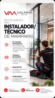 Y aquí:
🔴 ¡BUSCAMOS INSTALADOR/TÉCNICO DE MAMPARAS EN ZAMORA!
En VALMMA Soluciones queremos incorporar a nuestro equipo un/a profesional para la instalación de mamparas de oficina y cabinas fenólicas.
🔧 ¿QUÉ BUSCAMOS?
▪️ Experiencia en instalación de mamparas divisorias de oficina y cabinas fenólicas.
▪️ Conocimientos en instalación de perfilería, colocación de vidrios y ajuste de puertas.
▪️ Habilidad en el manejo de herramientas y sistemas de instalación.
▪️ Precisión, responsabilidad y atención al detalle.
▪️ Valoramos tanto profesionales con experiencia como ayudantes con conocimientos del sector.
✅ ¿QUÉ OFRECEMOS?
✔️ Incorporación a plantilla.
✔️ Estabilidad laboral.
✔️ Participación en proyectos de acondicionamiento de espacios profesionales.
✔️ Un entorno de trabajo dinámico y profesional.
📍 Ubicación: Zamora
Pol. Ind. La Hiniesta, C. La Artiga, Parcela E16, 49024 Zamora.
📩 Envía tu currículum: rrhh@valmma.es
📞 Teléfono: 980 58 47 05
¿Tienes experiencia en instalación de mamparas y quieres formar parte de VALMMA? ¡Queremos conocerte!
🔄 Si conoces a alguien que pueda encajar en este puesto, ¡comparte esta publicación!
#VALMMA #ValmmaSoluciones #EmpleoZamora #OfertaDeEmpleo #TrabajoZamora InstaladorDeMamparas TecnicoDeMamparas MamparasDeOficina CabinasFenolicas EmpleoCastillayLeon